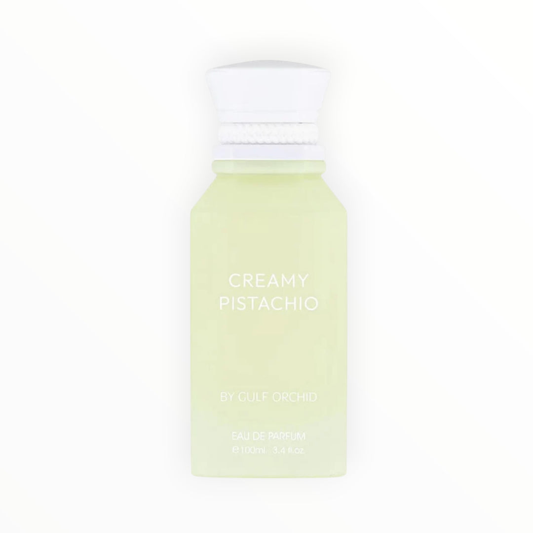 Rimaal Gulf Orchid Creamy Pistachio Eau de Parfum in einem hellgrünen 100ml Glasflakon mit weißem Verschluss.