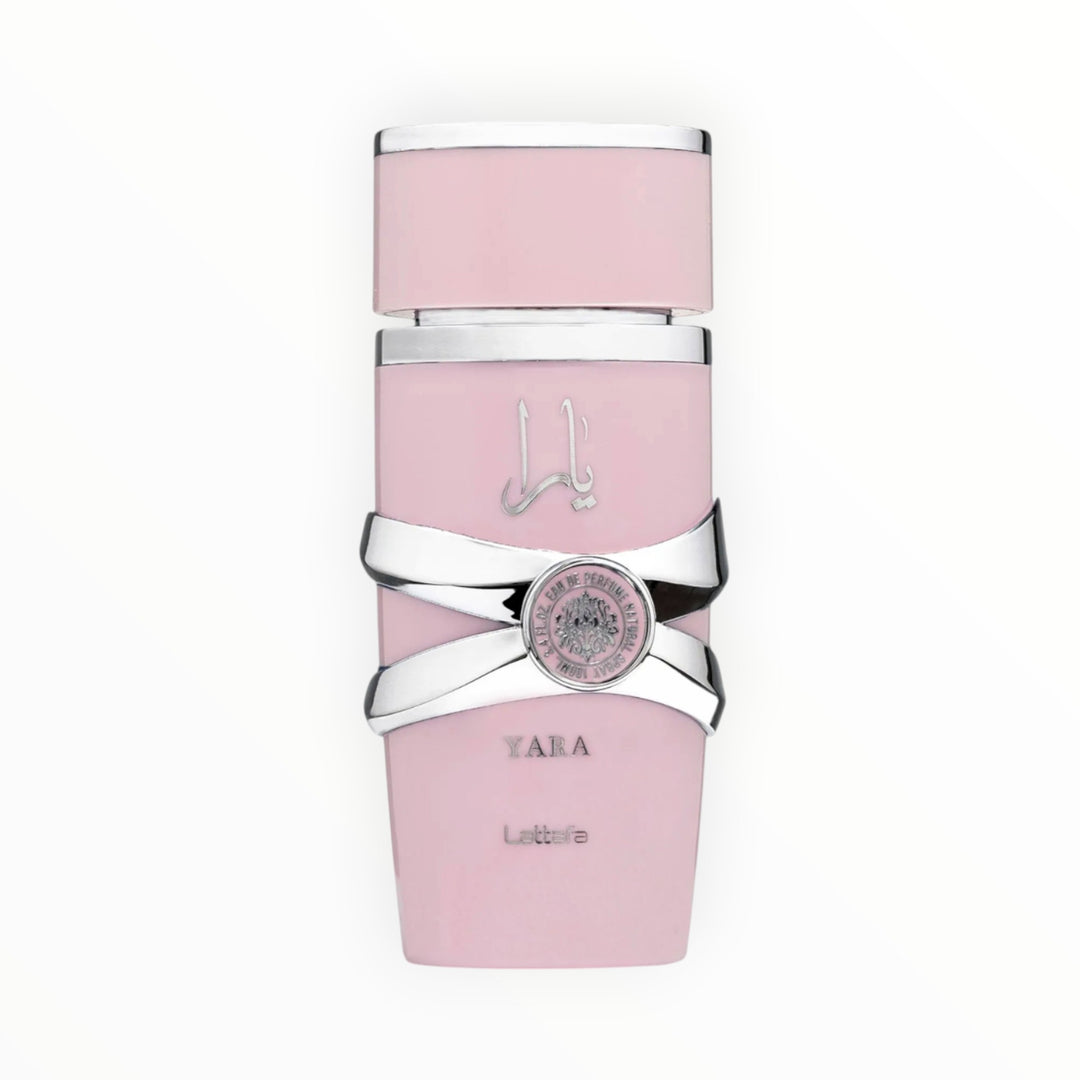 Rimaal Lattafa Yara Damenparfüm in einem eleganten rosa 100ml Flakon mit silbernen Akzenten und floralen Noten.
