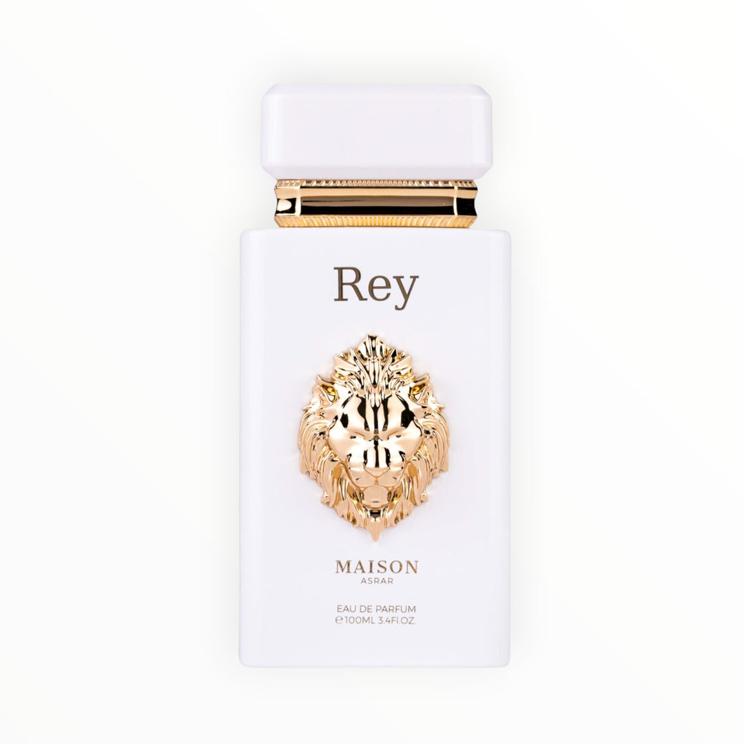 Rimaal Maison Asrar Rey Eau de Parfum 100ml in weißem Flakon mit goldenem Löwenemblem für Damen und Herren