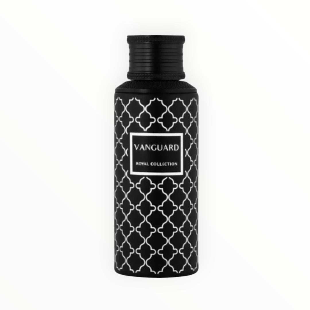 Maison Asrar Vanguard Parfum von Rimaal in einem eleganten schwarzen Flakon mit weißem Ornamentmuster