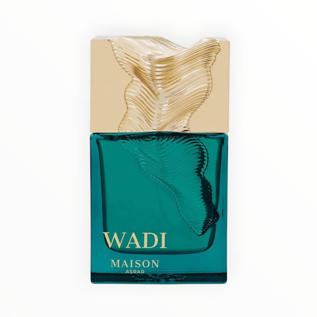 Maison Asrar Wadi Eau de Parfum 100 ml bei Rimaal in einem smaragdgrünen Glasflakon mit strukturiertem Golddeckel.