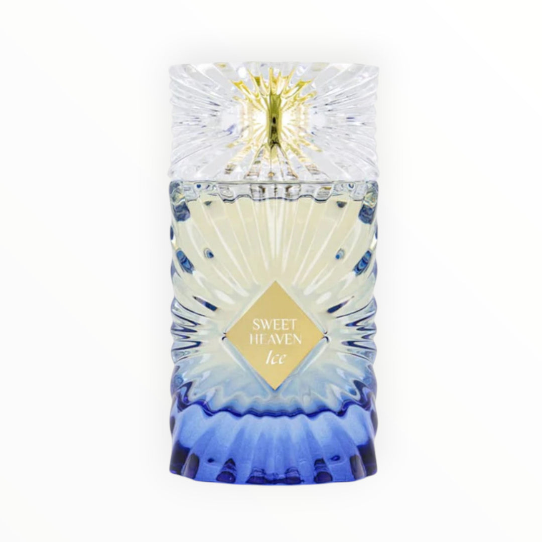 Rimaal Sweet Heaven Ice Eau de Parfum 20 ml in einem eleganten, blau-transparenten Glasflakon mit goldenem Etikett.