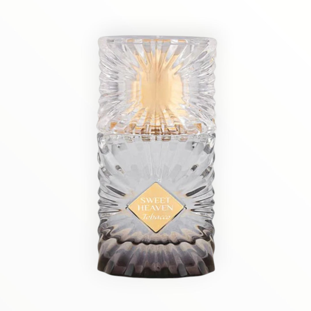 Rimaal Sweet Heaven Tobacco Eau de Parfum in einem eleganten, facettierten 20 ml Glasflakon mit goldenem Etikett.